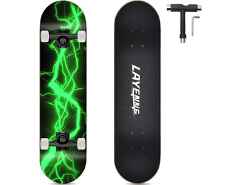 LAYENNE Skateboard, professioneel compleet skateboard, 81 x 20 cm, 7-laags esdoornboard, ABEC-11-ondersteuning, geschikt voor volwassenen, beginners, jongens, meisjes, jongeren en kinderen