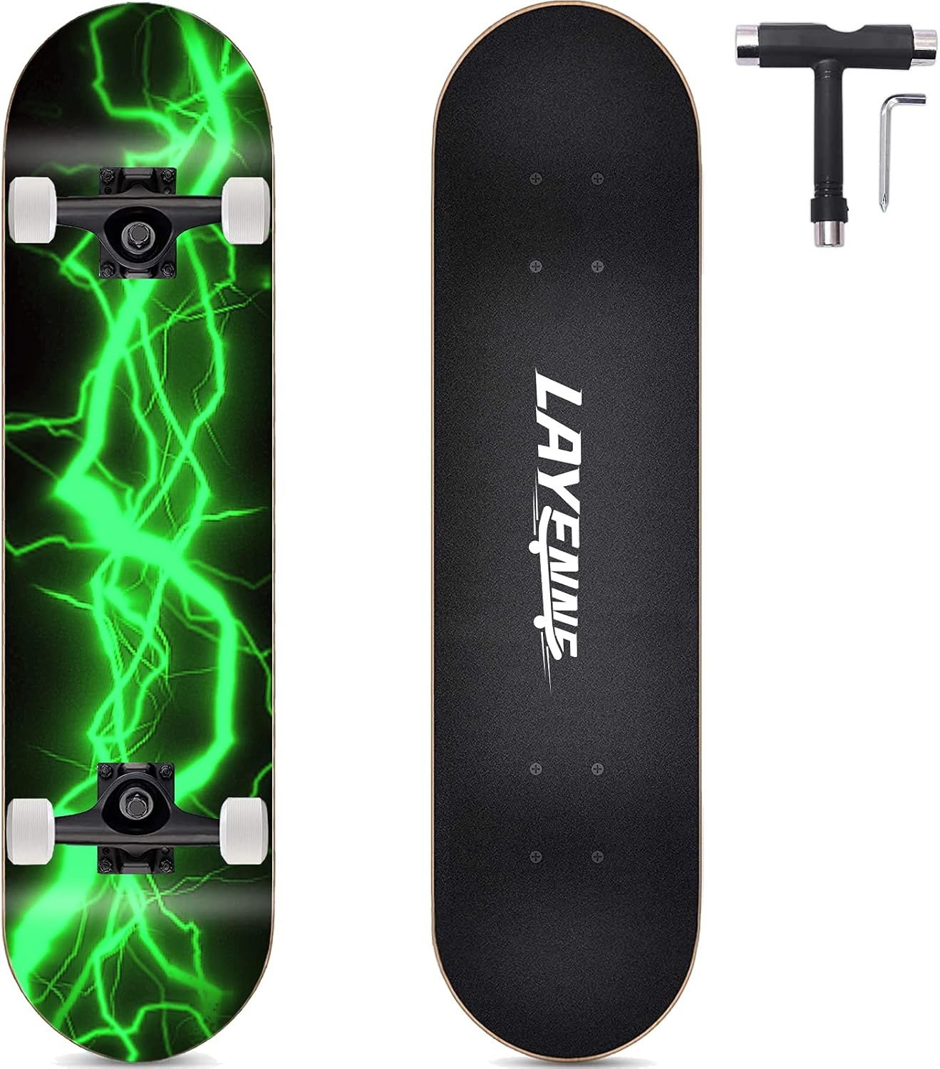LAYENNE Skateboard, professioneel compleet skateboard, 81 x 20 cm, 7-laags esdoornboard, ABEC-11-ondersteuning, geschikt voor volwassenen, beginners, jongens, meisjes, jongeren en kinderen