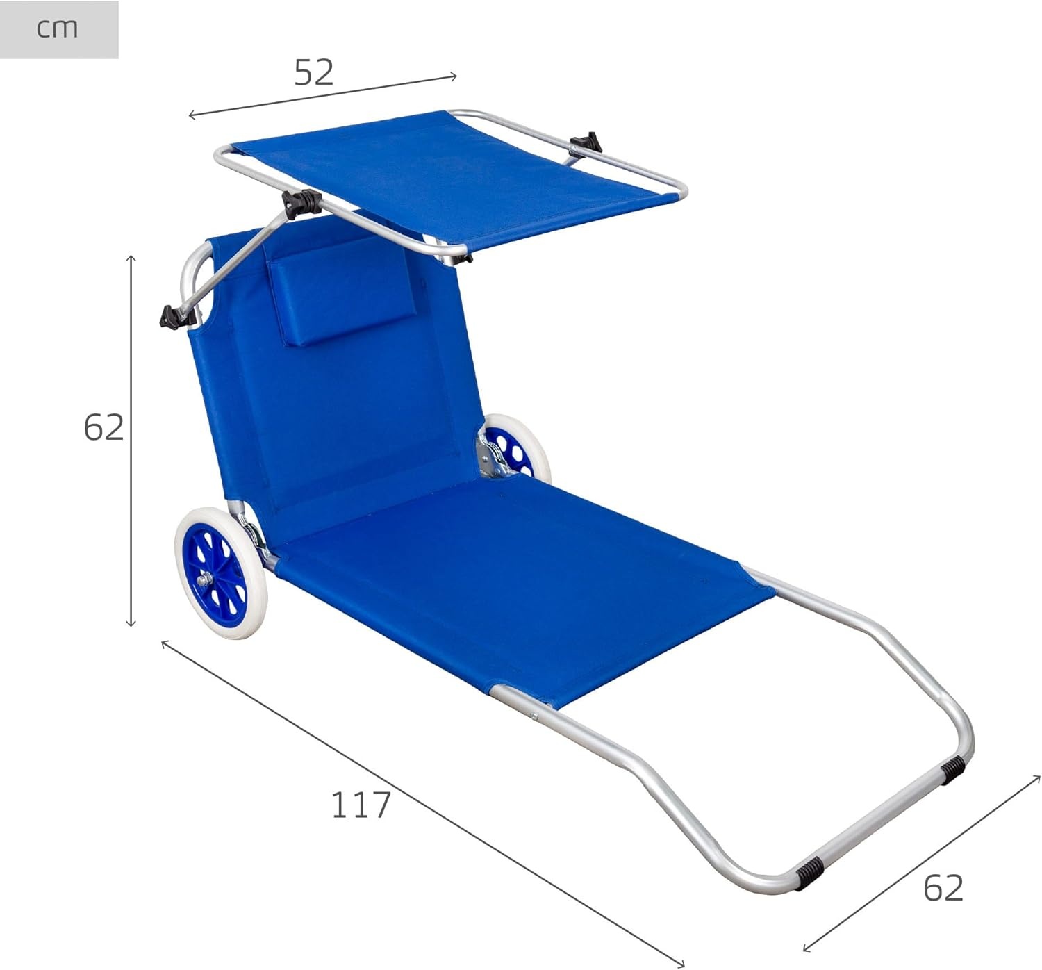 Aktive 2-in-1 Strandstoel en Transportwagen - Opvouwbaar - Blauw - 117 x 67 x 60 cm