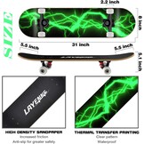 LAYENNE Skateboard, professioneel compleet skateboard, 81 x 20 cm, 7-laags esdoornboard, ABEC-11-ondersteuning, geschikt voor volwassenen, beginners, jongens, meisjes, jongeren en kinderen