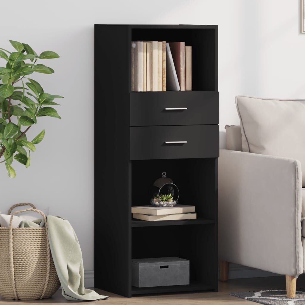 Hoge Kast Zwart Bewerkt Hout - 45x42,5x124 cm - 34% Korting