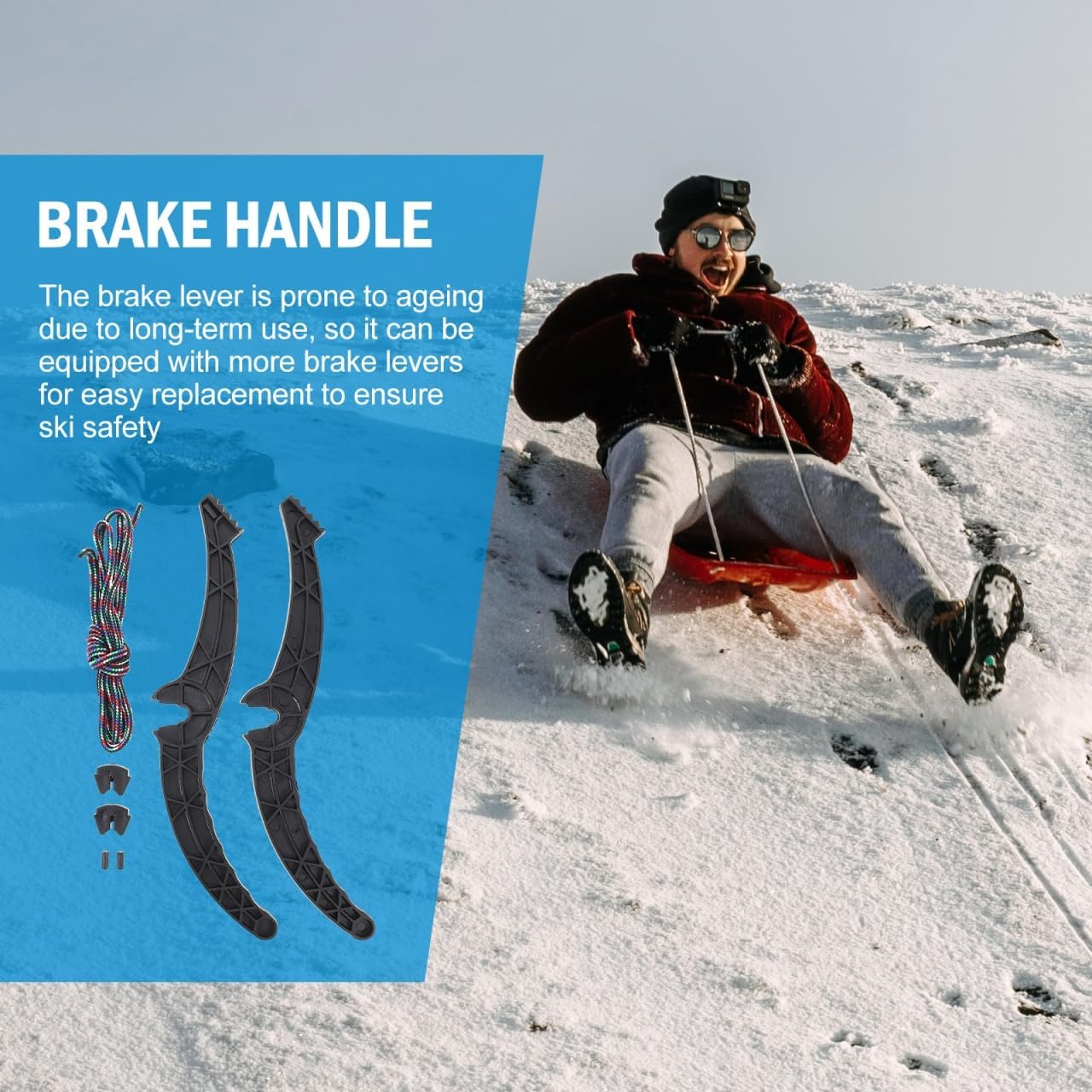 2x Herbruikbare Ski Remhendels voor Slee/Snowboard met Touw | Kunststof | Zwart | 70% Korting
