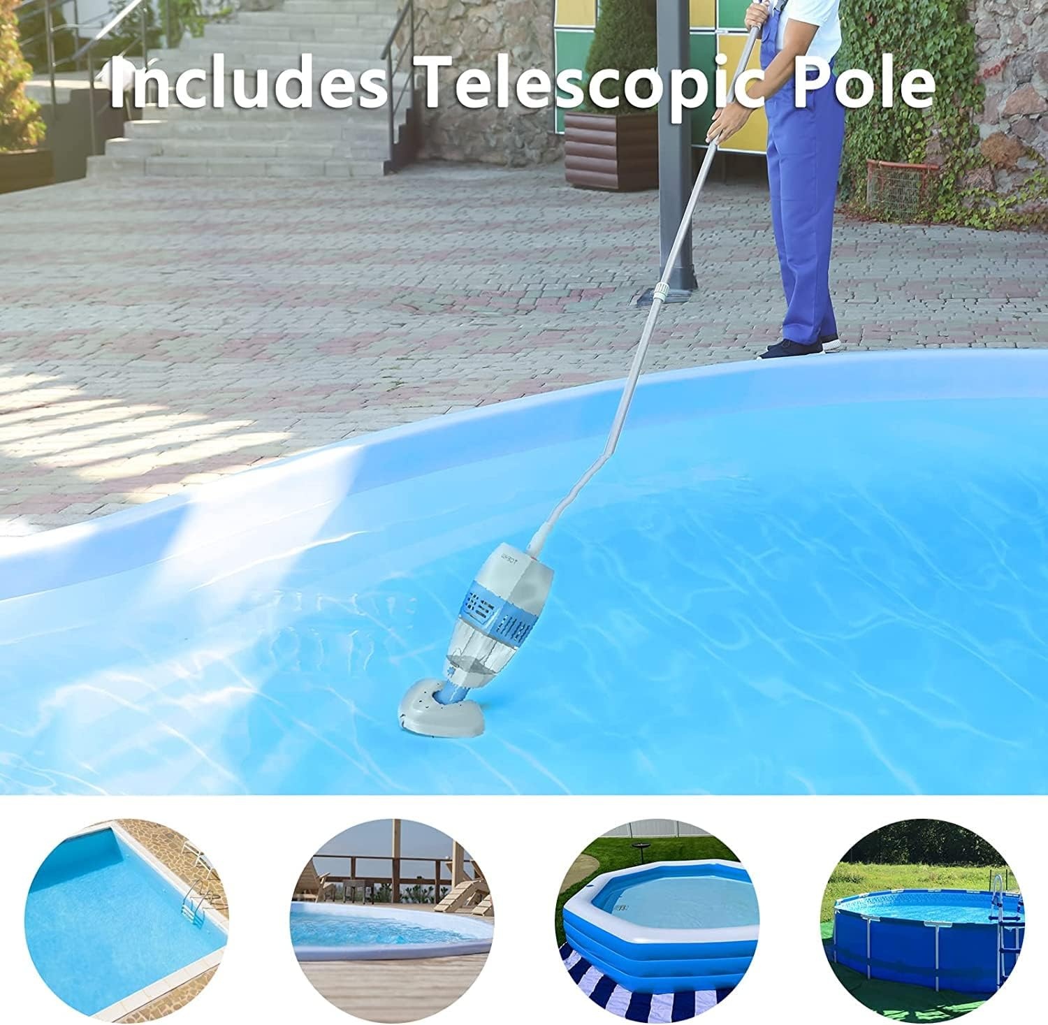 Draadloze Zwembadreiniger met Telescoopsteel 1,5m | 34% Korting