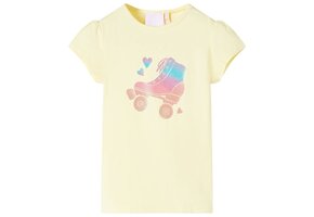Kindershirt zachtgeel met rolschaatsprint | Maat 128 | 47% Korting
