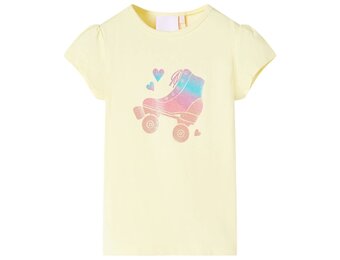 Kindershirt Zachtgeel - Maat 128 - Met Rolschaatsprint - 26% Korting