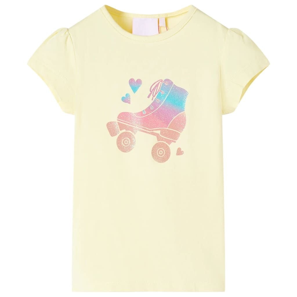 Kindershirt Zachtgeel - Maat 128 - Met Rolschaatsprint - 26% Korting