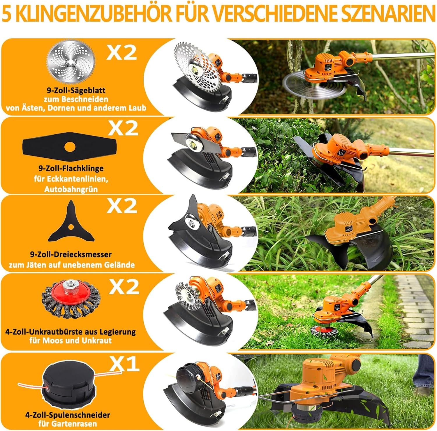 Accu Grastrimmer & Bosmaaier 4-in-1 - 750W Borstelloos - Incl. 2 Accu's