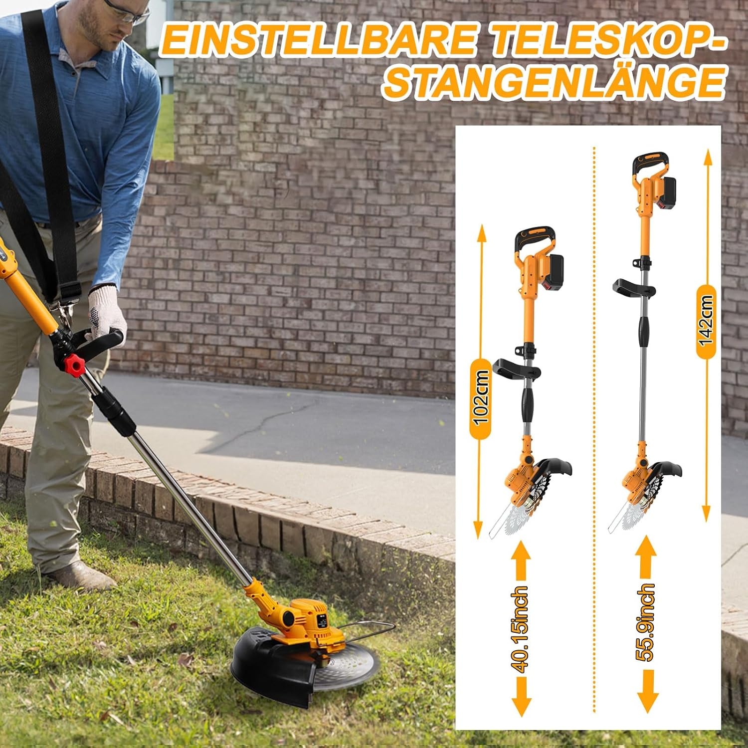 Accu Grastrimmer & Bosmaaier 4-in-1 - 750W Borstelloos - Incl. 2 Accu's