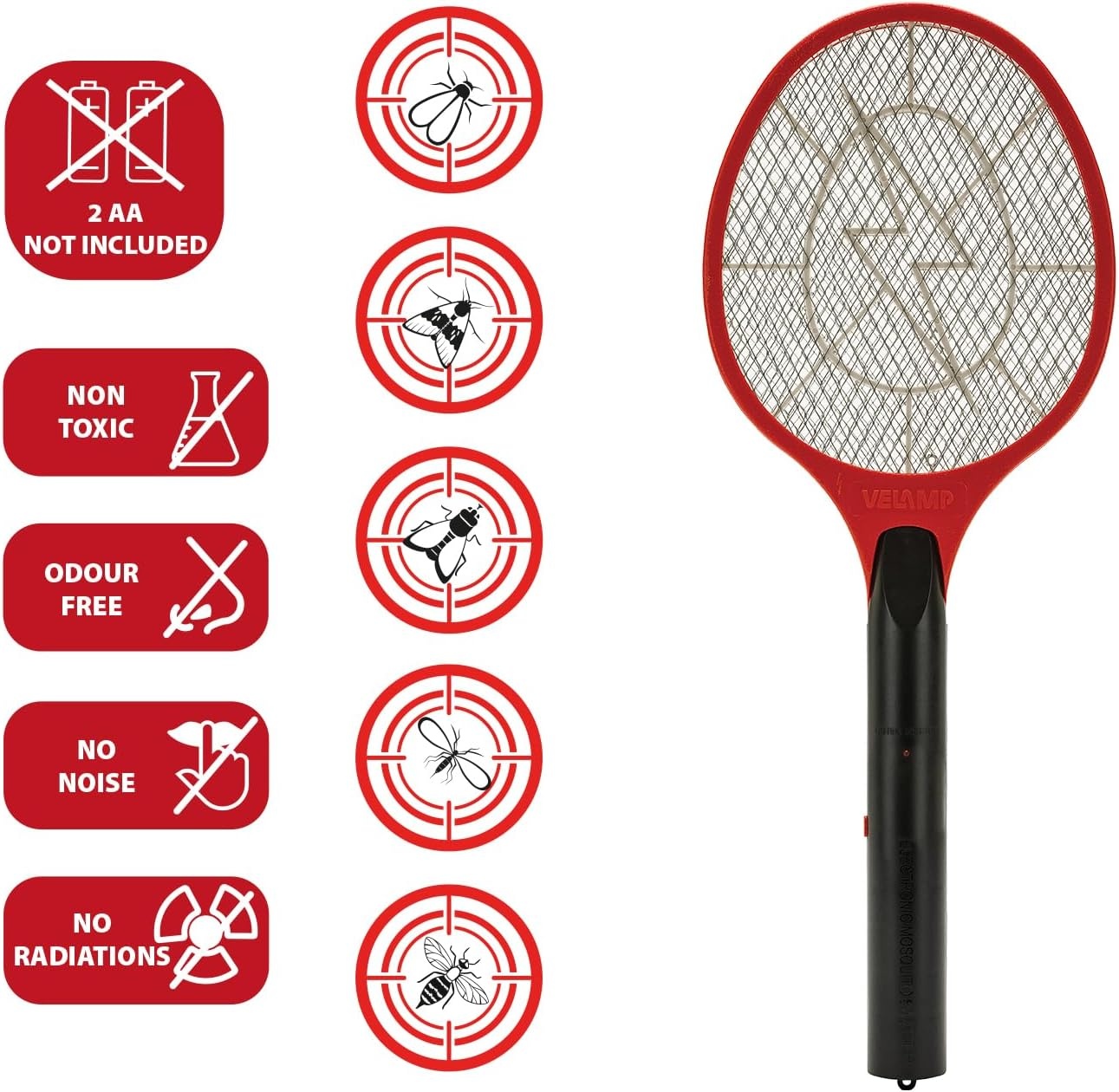 Elektrisch Insectenracket - Muggen & Vliegen - Binnen/Buiten - Rood