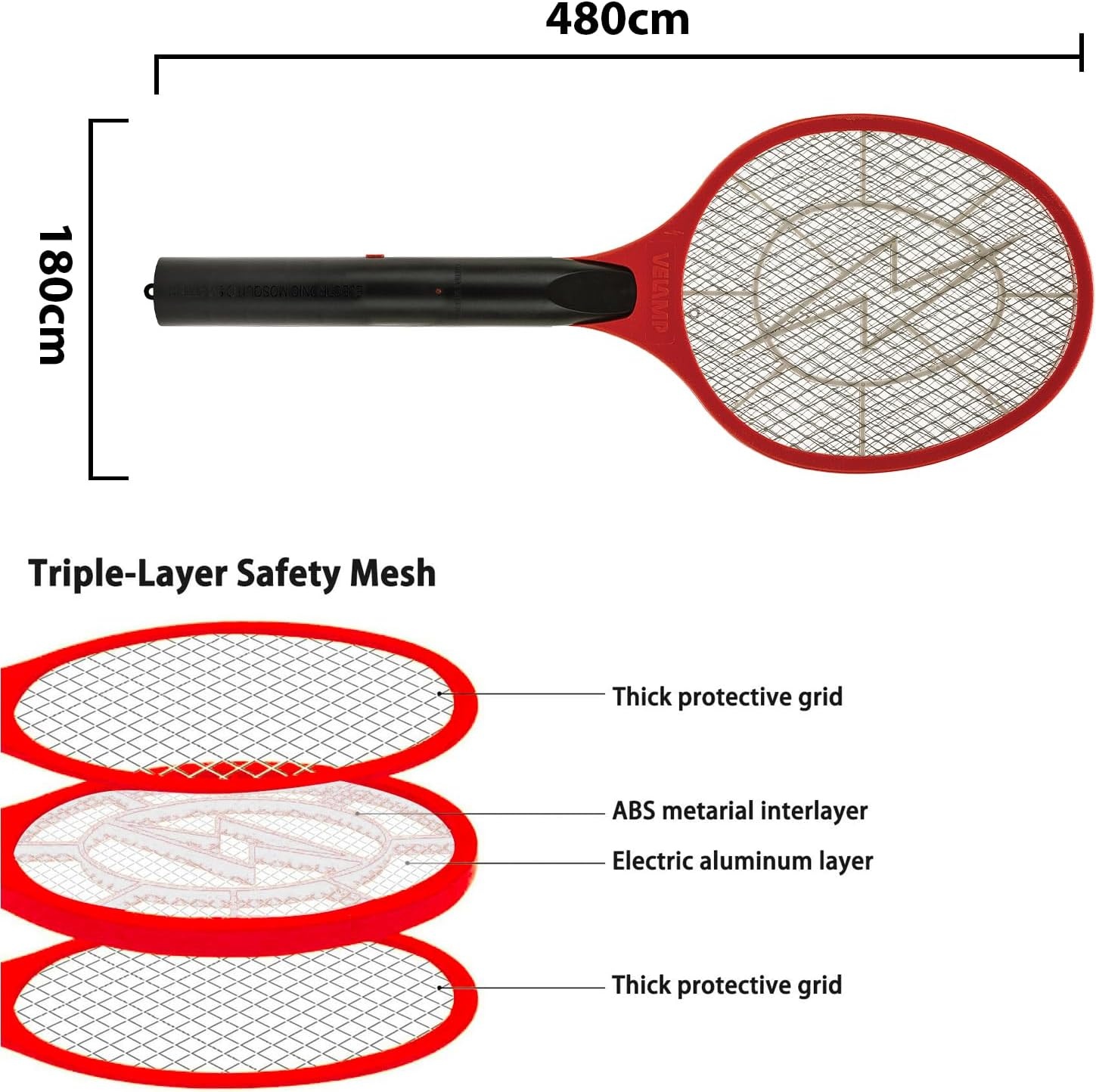 Elektrisch Insectenracket - Muggen & Vliegen - Binnen/Buiten - Rood