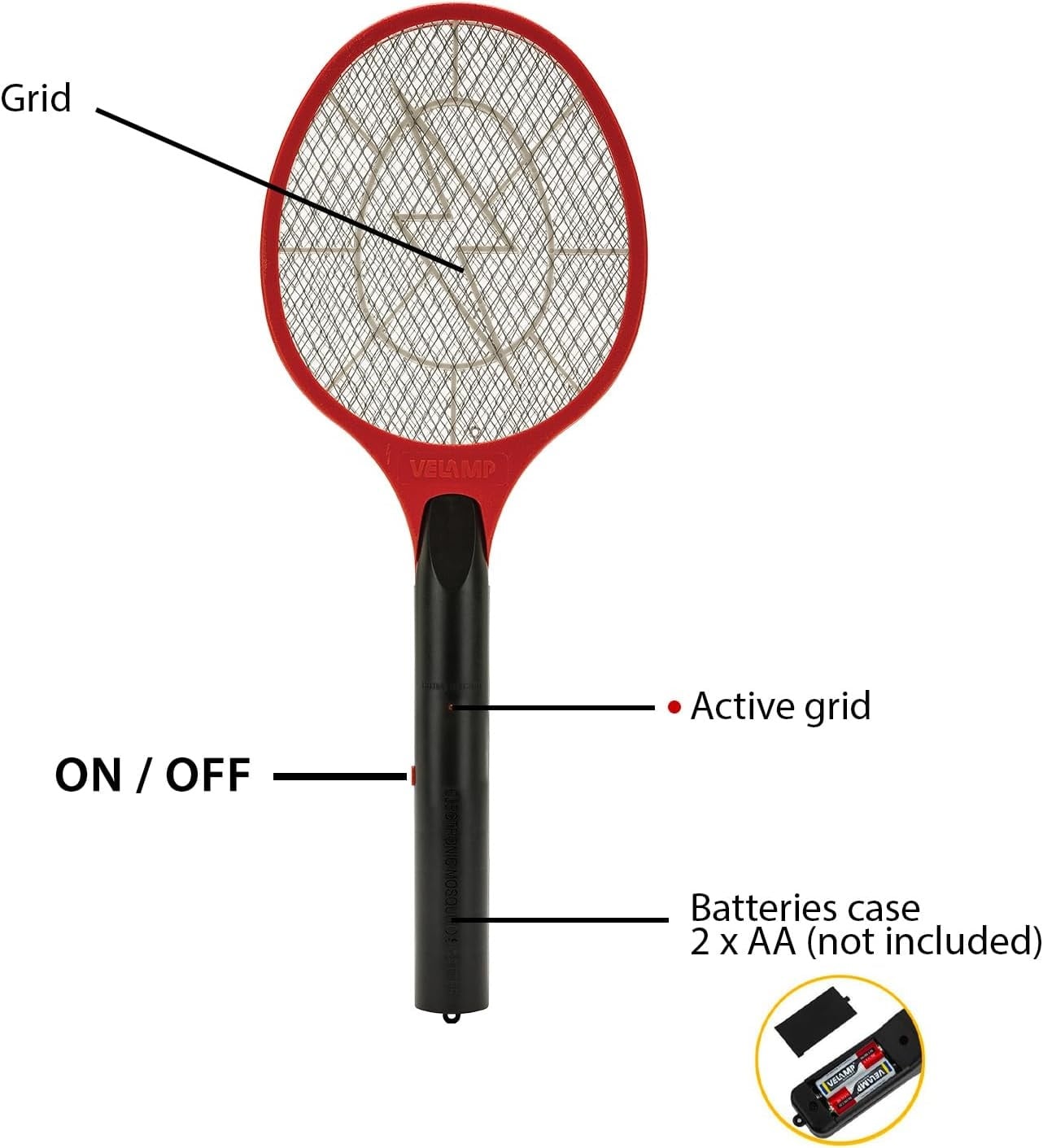 Elektrisch Insectenracket - Muggen & Vliegen - Binnen/Buiten - Rood