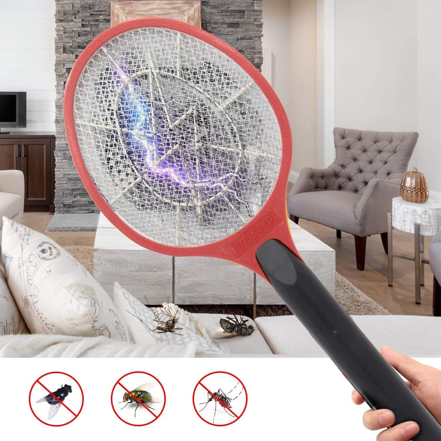 Elektrisch Insectenracket - Muggen & Vliegen - Binnen/Buiten - Rood