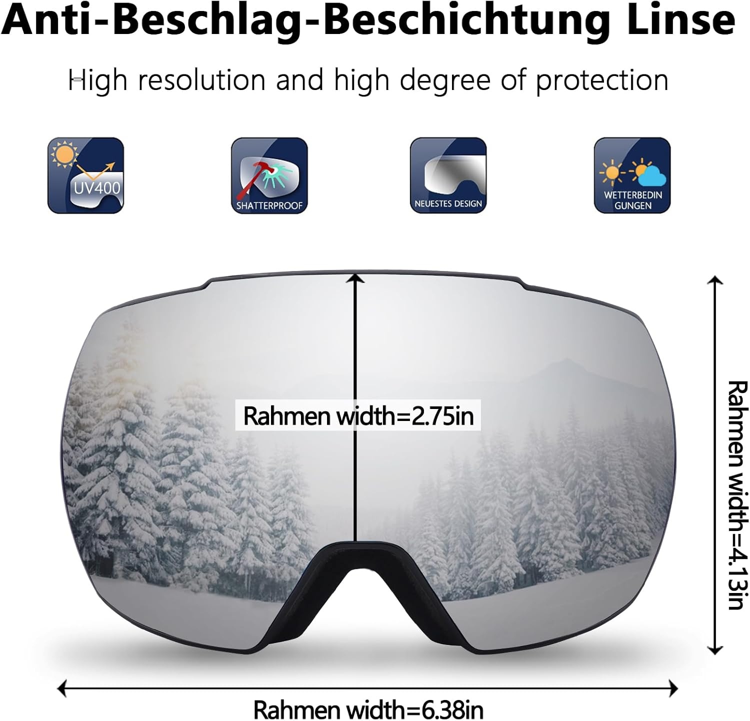 Skibril Volwassenen & Tieners | Helm & Bril Compatibel | Anti-Mist | UV400