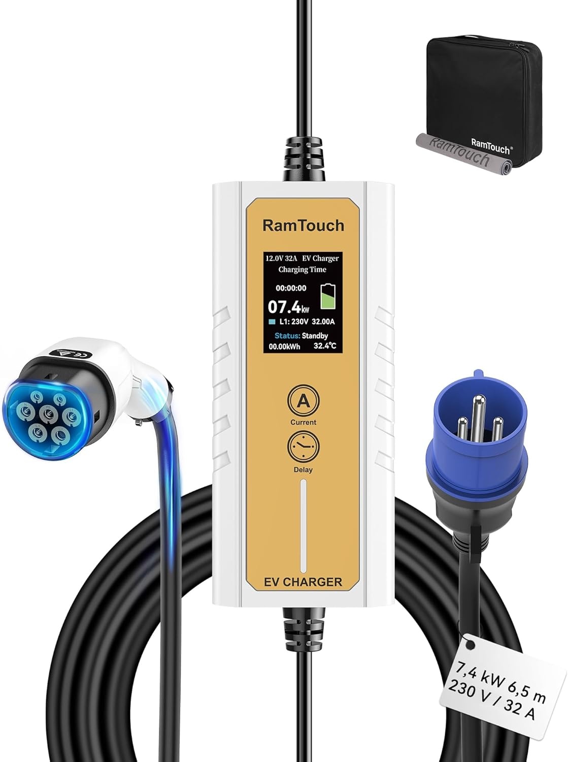 Mobiel Laadstation Type 2 | 7.4kW Elektrische Auto | 6.5m Kabel | 30% Korting