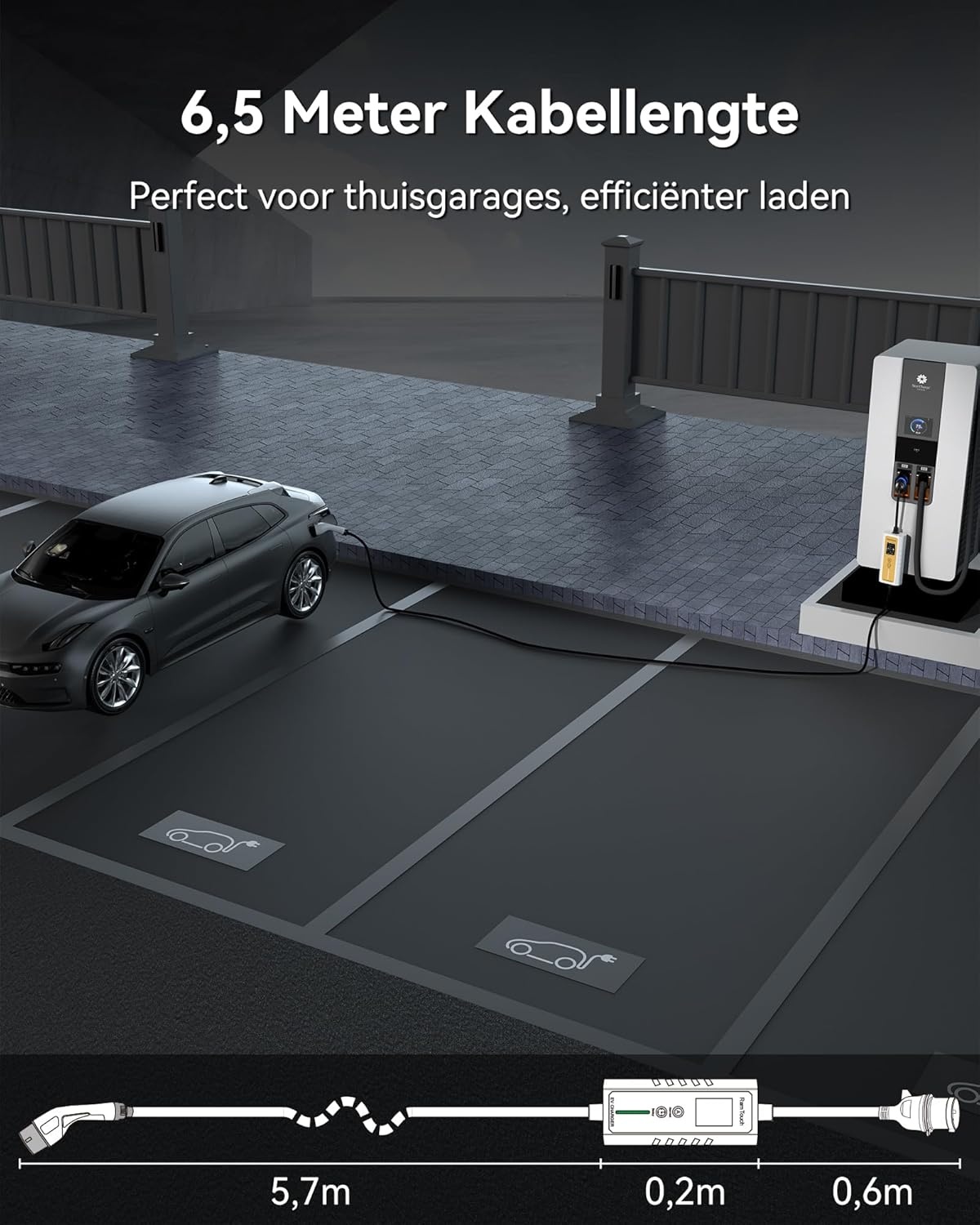 Mobiel Laadstation Type 2 | 7.4kW Elektrische Auto | 6.5m Kabel | 30% Korting
