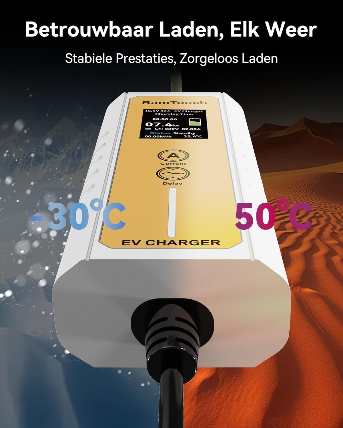 Mobiel Laadstation Type 2 | 7.4kW Elektrische Auto | 6.5m Kabel | 30% Korting