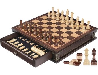 Houten Schaak- en Dambord 15" - Strategisch Spel met Korting