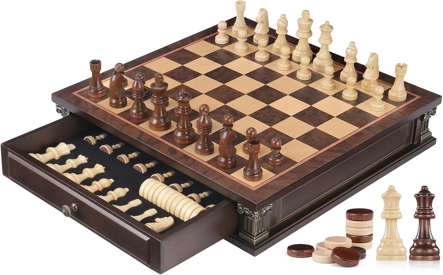 Houten Schaak- en Dambord 15" - Strategisch Spel met Korting