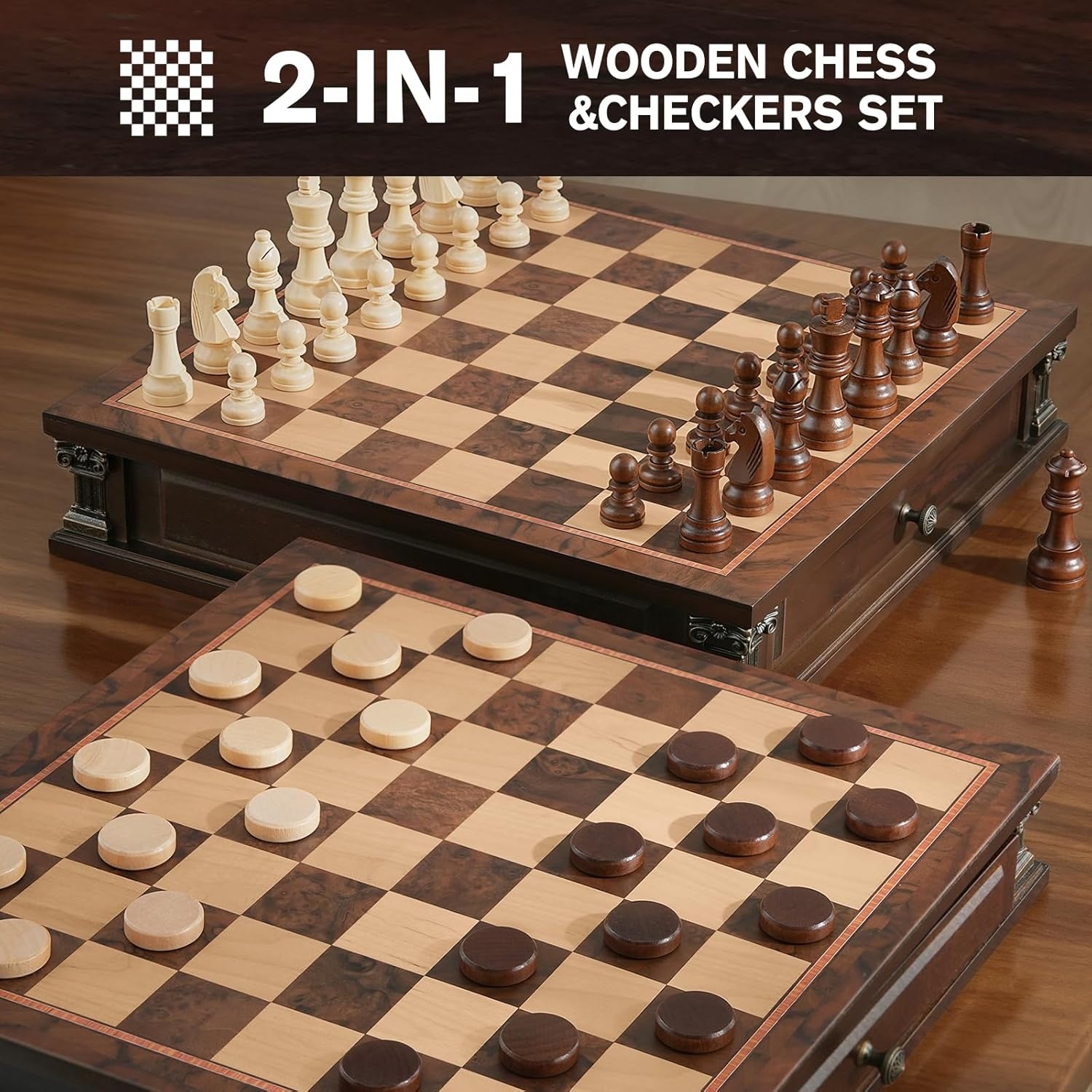Houten Schaak- en Dambord 15" - Strategisch Spel met Korting