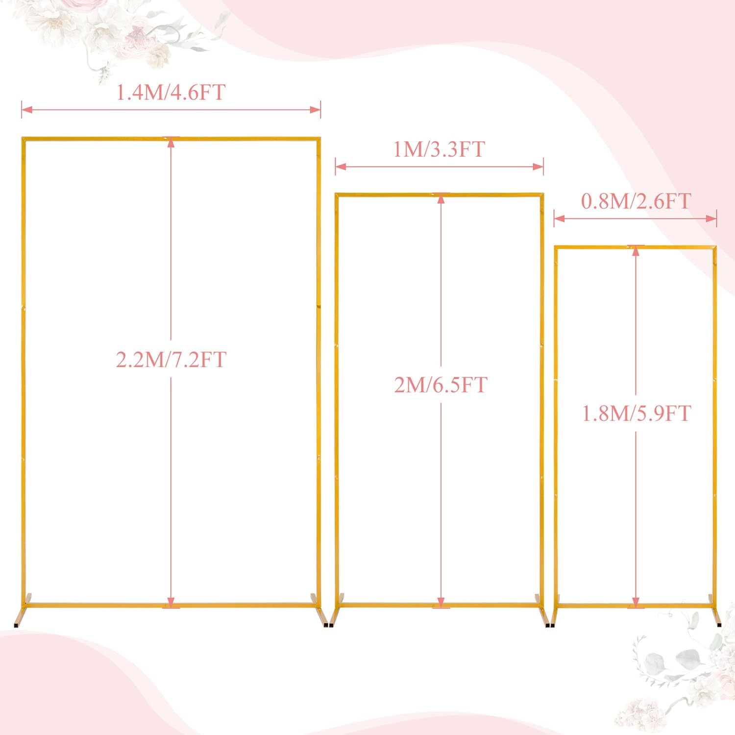 Gouden Metalen Huwelijksboog Set: Stalen Achtergrondframes 2.2m, 2m, 1.8m | 34% Korting