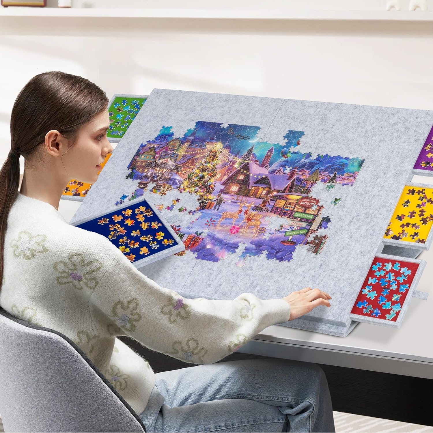 Opvouwbaar Puzzelbord voor 2000 Stukjes met 6 Lades & Standaard (54% Korting)