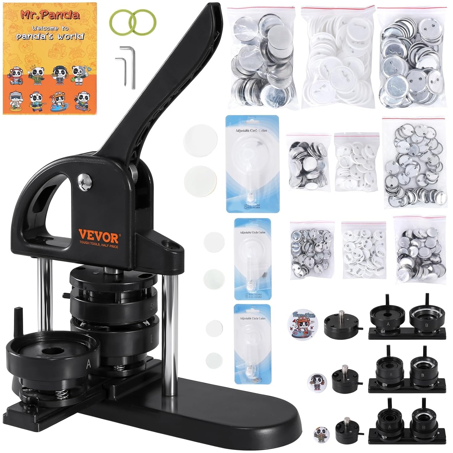 VEVOR Badge Machine 3-in-1 voor 25/32/58 mm Badges Zwart/Oranje inclusief 300 onderdelen