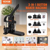 VEVOR Badge Machine 3-in-1 voor 25/32/58 mm Badges Zwart/Oranje inclusief 300 onderdelen