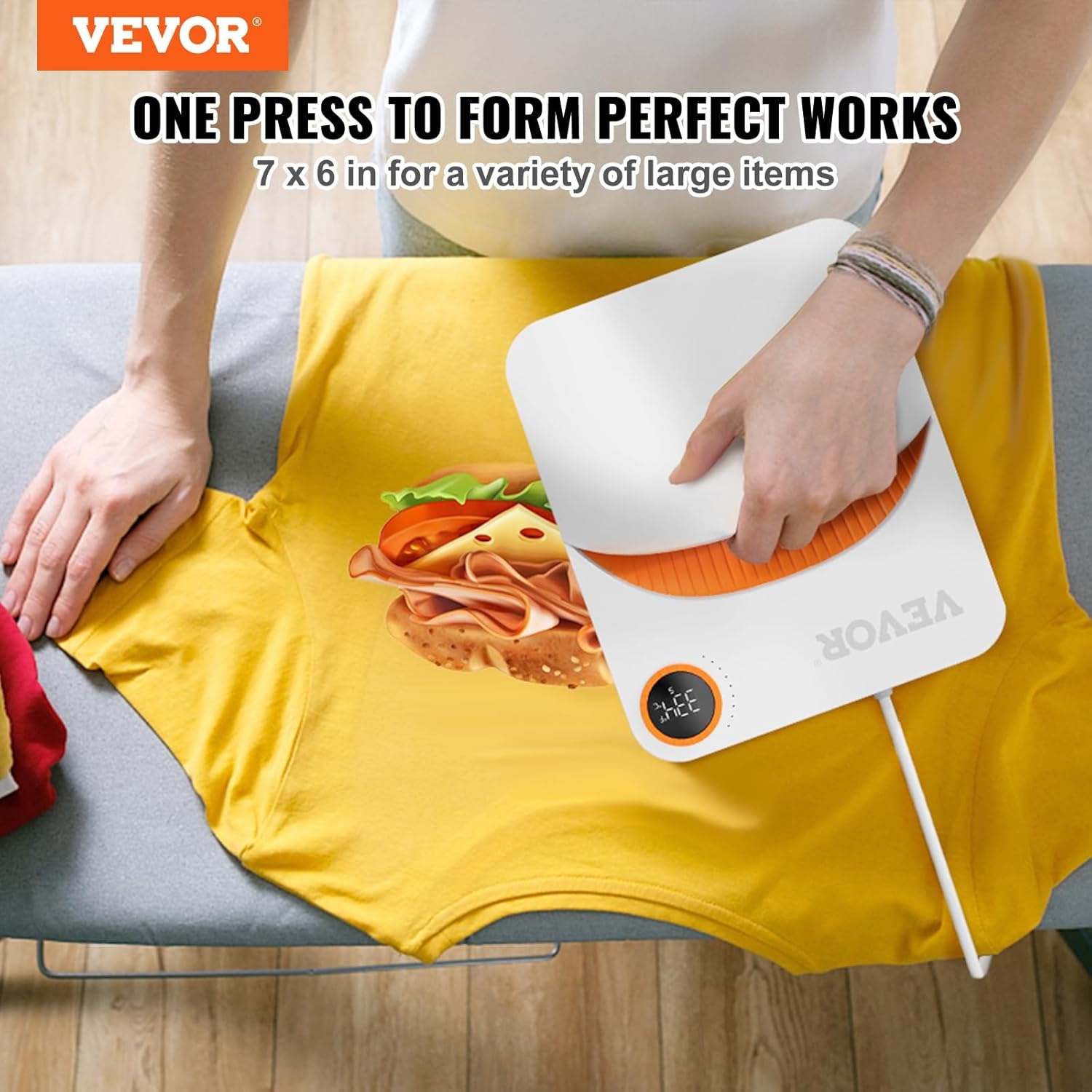 VEVOR Heat Press 200 x 168 x 77 mm Portable Multifunction Sublimation Heat Transfer Teflon Coated Shirt Printing Machine for Bags/T-Shirts/Cushions Vinyl Projects