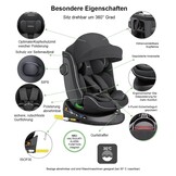 Xomax C013 Meegroei-Autostoel 360° Draaibaar met Isofix - Zwart (0-36 kg)