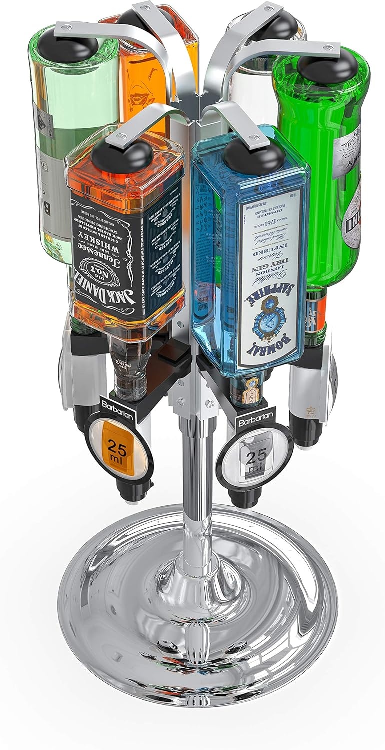 Barbarian 6-flessen Draaibare Drankdispenser met Maatbekers - Metaalkleurig