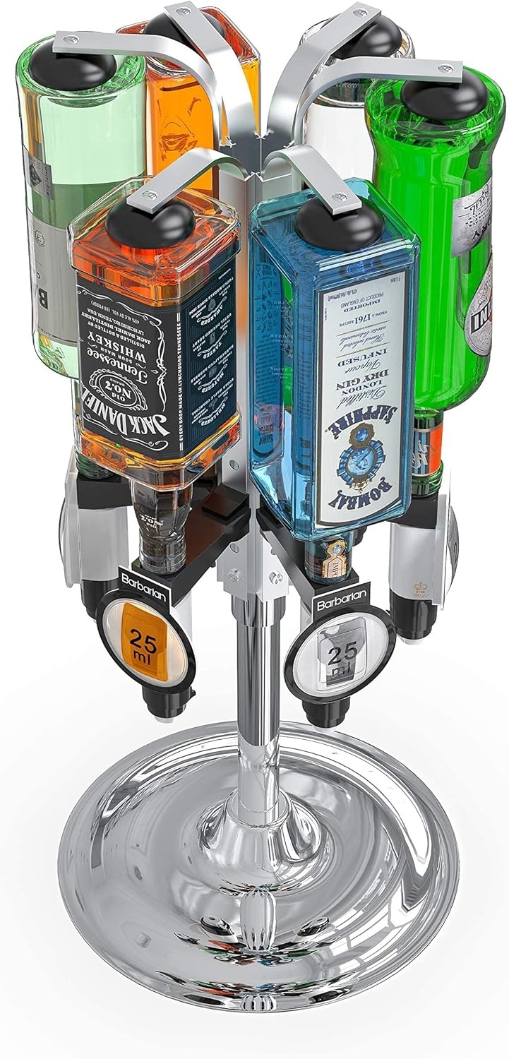 Barbarian 6-flessen Draaibare Drankdispenser met Maatbekers - Metaalkleurig