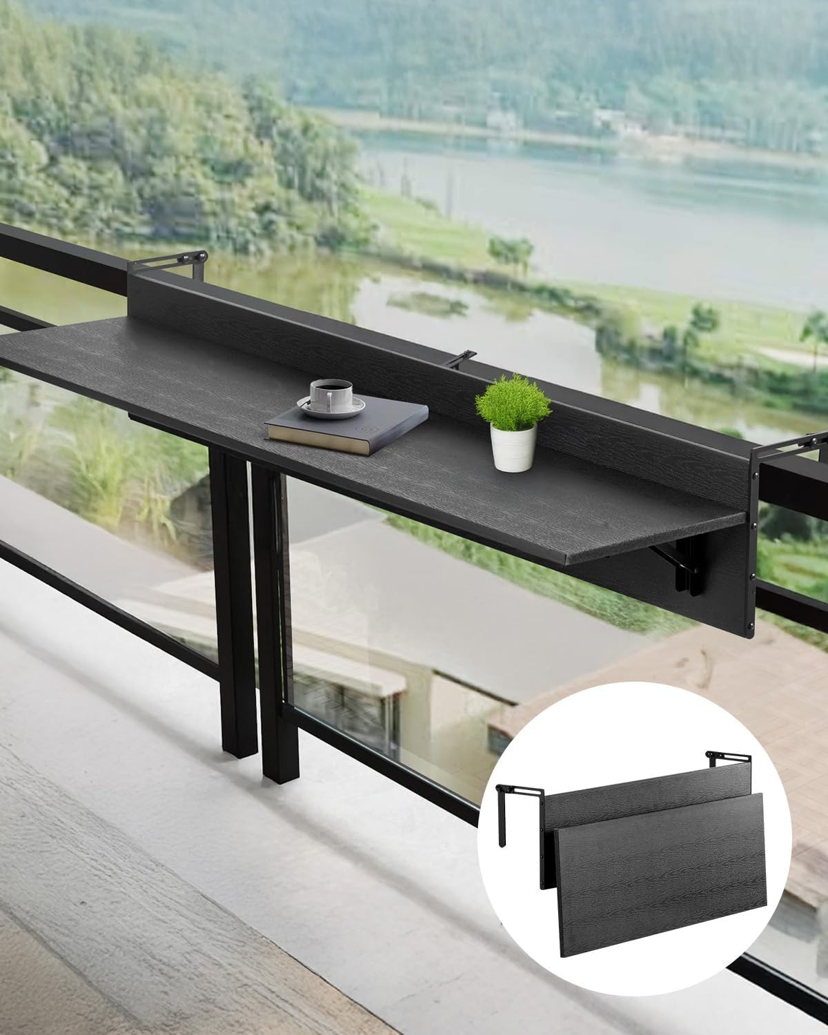 VEVOR Inklapbare Balkontafel 30,5 x 122 cm - Zwart - Ruimtebesparende Hangtafel voor Buiten