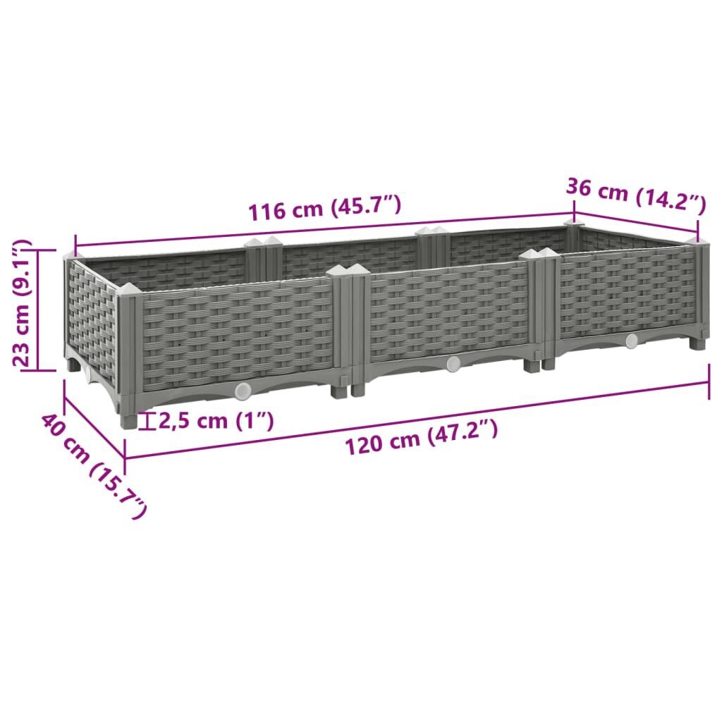 Verhoogde Plantenbak 120x40x23cm Lichtgrijs Polypropeen - 46% Korting