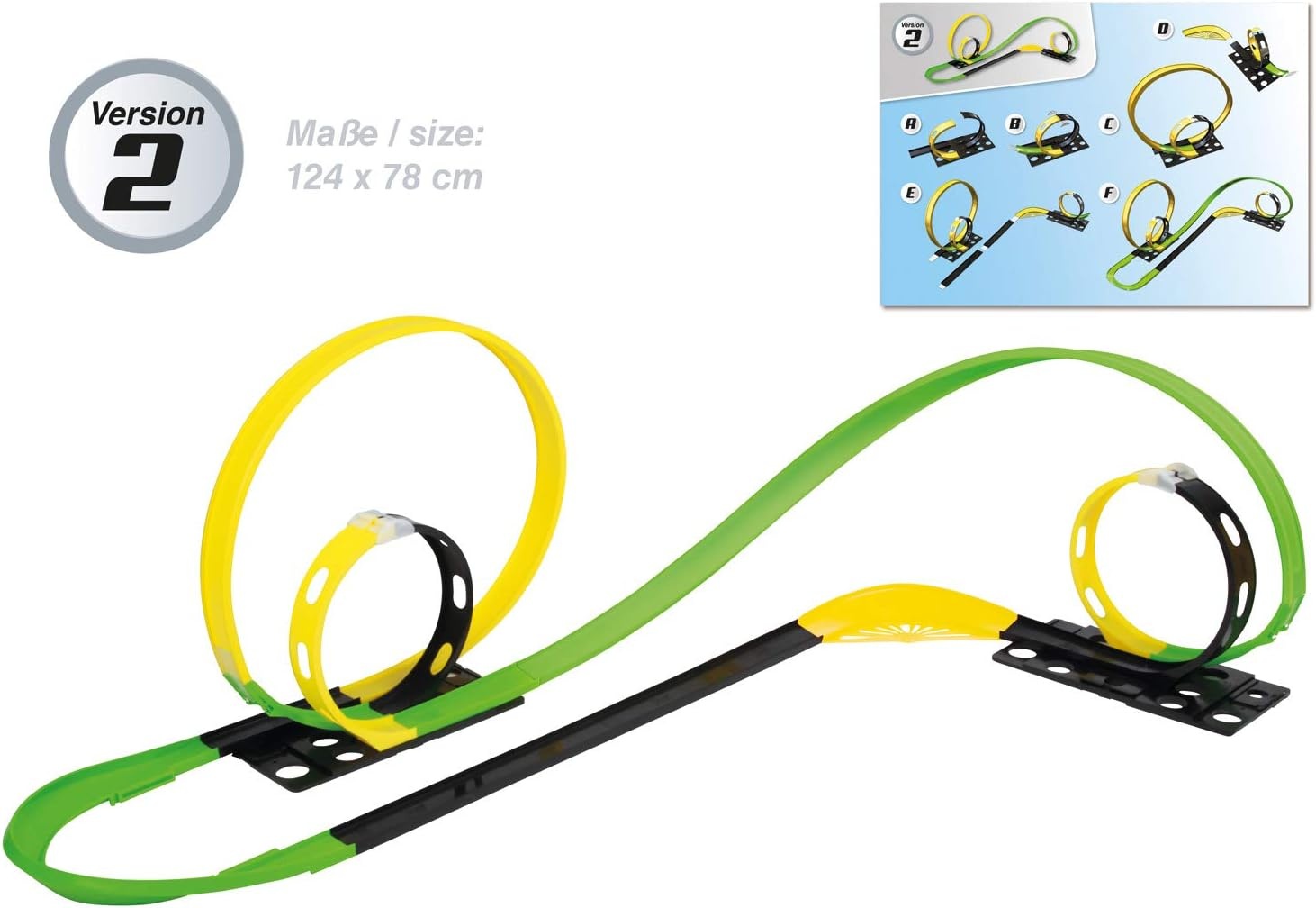 Darda 50255 - Racebaanset Mission 4 Loops, Autoracebaan Voor Auto's, Baanlengte Ca. 6,90 M, Baan Met 4 Loopings, 1 Kuipbocht en 1 Racewagen, Raceauto-Speelset, Kinderen Vanaf 5 Jaar