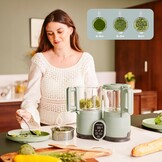 Babymoov Multifunctionele Baby Keukenmachine Nutribaby Glass - Glazen Kommen - 4 in 1 Stoom Blender, Grote Capaciteit 1.9L, Celadon Green