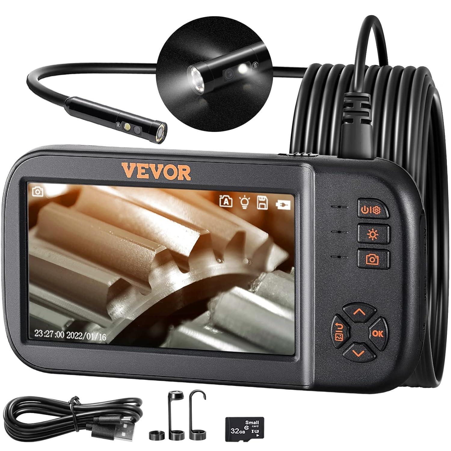 VEVOR Endoscoop Camera met 3 Lenzen - 4,5 inch IPS Scherm - 5 meter kabel - Zwart