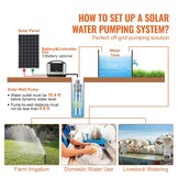 VEVOR Waterpomp op zonne-energie, 24 V DC, 277 W, dieptebronpomp, max. debiet 2,1 m³/u, max. opvoerhoogte 83 m, max. onderdompeldiepte 20 m, irrigatie van boerderijen, water geven van boerderijen,
