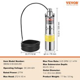 VEVOR Waterpomp op zonne-energie, 24 V DC, 277 W, dieptebronpomp, max. debiet 2,1 m³/u, max. opvoerhoogte 83 m, max. onderdompeldiepte 20 m, irrigatie van boerderijen, water geven van boerderijen,