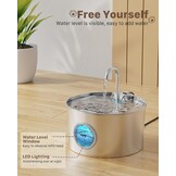 Roestvrijstalen kattenfontein, automatische kattendrinkbak, 2,2 l, waterfontein voor katten, zeer stil, waterdispenser voor katten en honden, met 6 filters + 3 sponzen