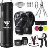Bokszak voor Volwassenen, 1,2 m PU Zware Bokszakset met 12 oz Handschoenen voor MMA Kickboksen Karate Thuis Gym Training (Niet Gevuld)
