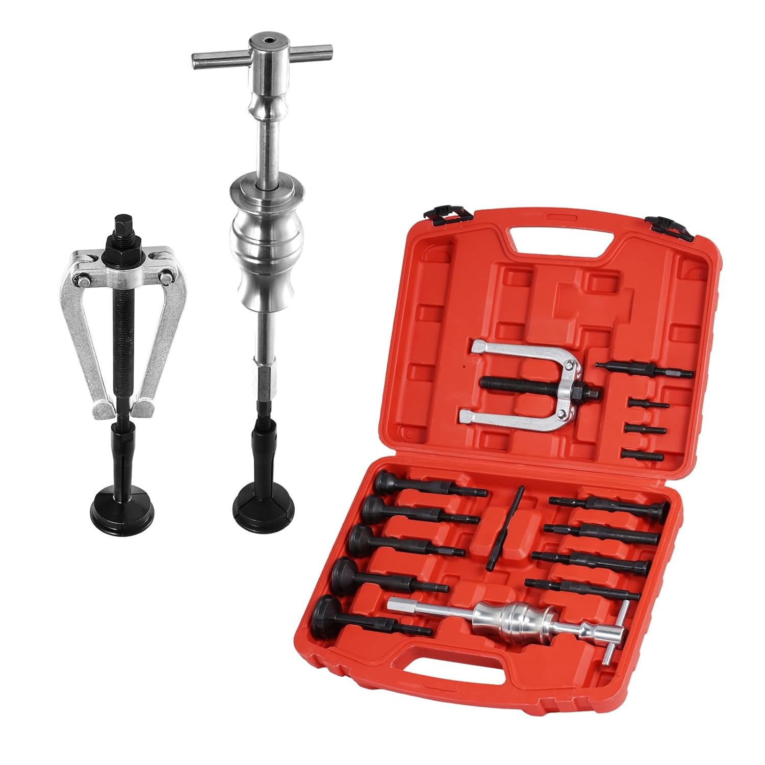 VEVOR Blind Hole Collet Bearing Race and Seal Puller Extractor Kit, Slide Hammer Pilot Insert Inner Internal Bearing Removal Tool Set, 10 Adjustable Collects and Counterstay, 16 PCS