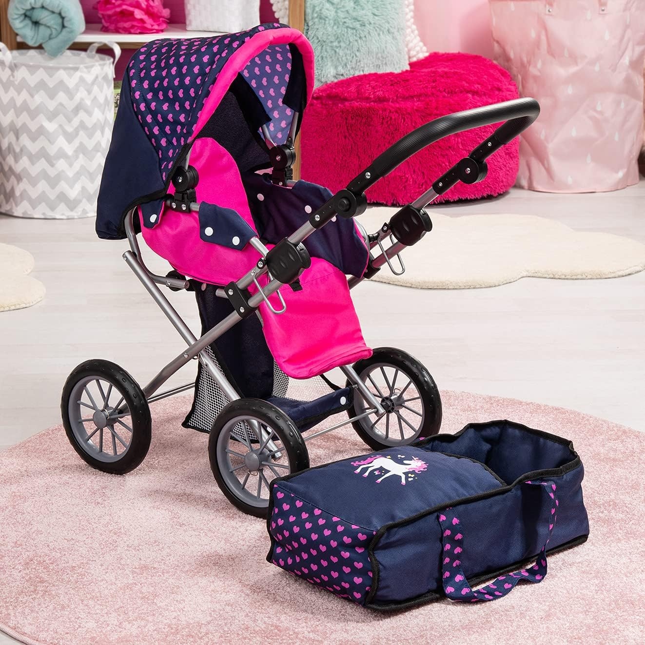 Bayer Design 13654AA Poppenwagen City Star, opvouwbaar, verat, afneestelbaar handvmbare reiswieg, converteerbaar