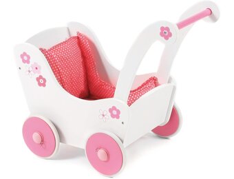 Bayer Chic 2000 Houten Poppenwagen Fiori 55 x 31 x 45 cm - Wit/Roze