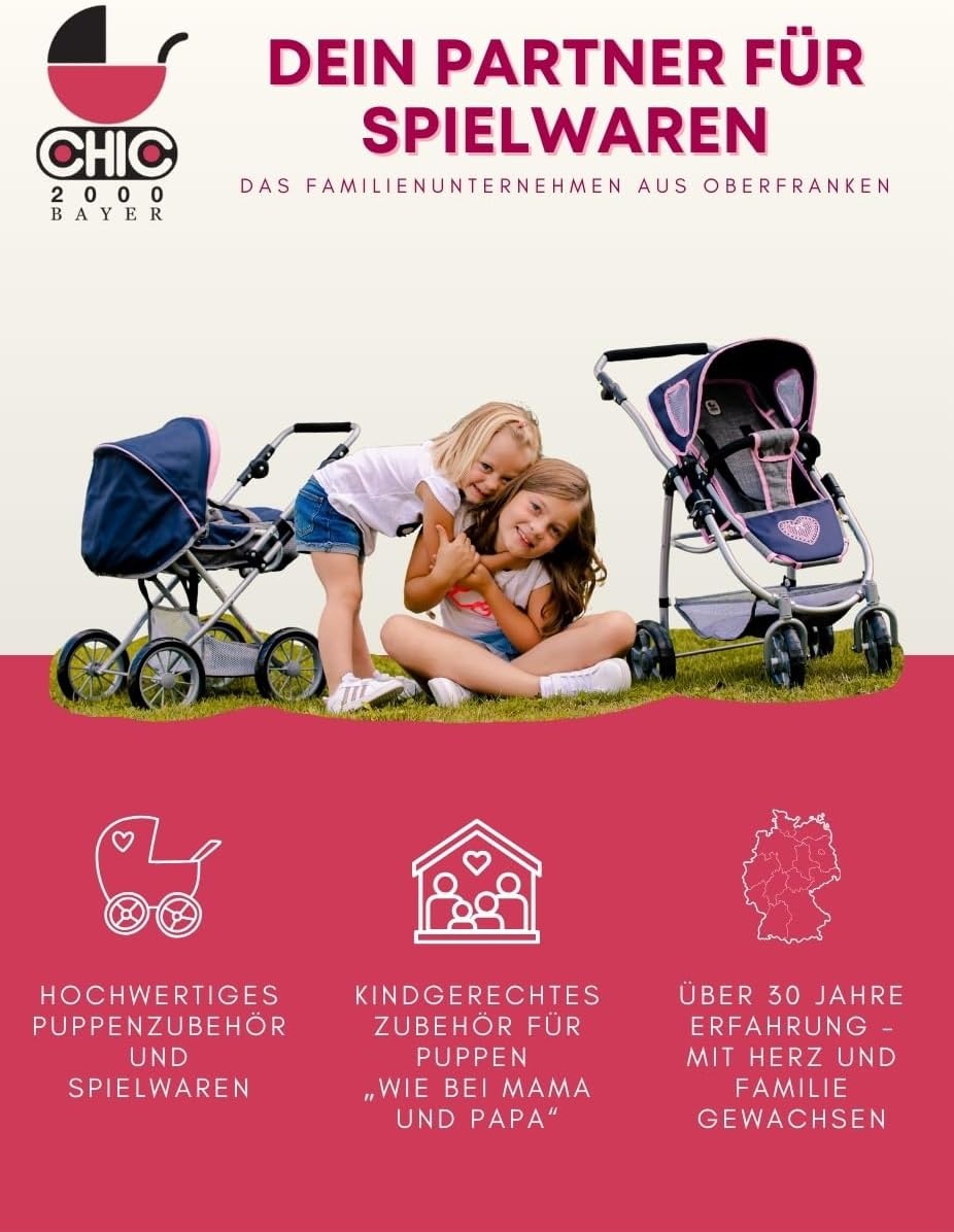 Bayer Chic 2000 Houten Poppenwagen Fiori 55 x 31 x 45 cm - Wit/Roze