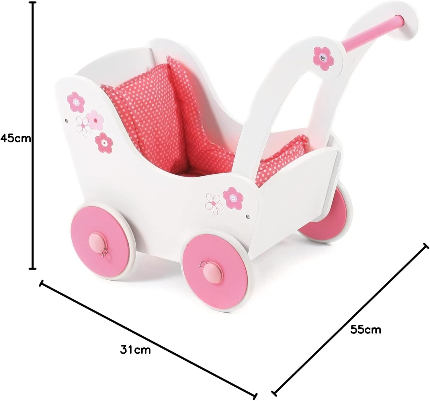 Bayer Chic 2000 Houten Poppenwagen Fiori 55 x 31 x 45 cm - Wit/Roze