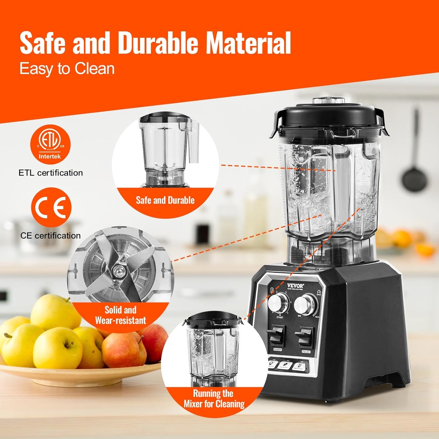 VEVOR Professionele Blender 2200W - 2 Liter - Zwart