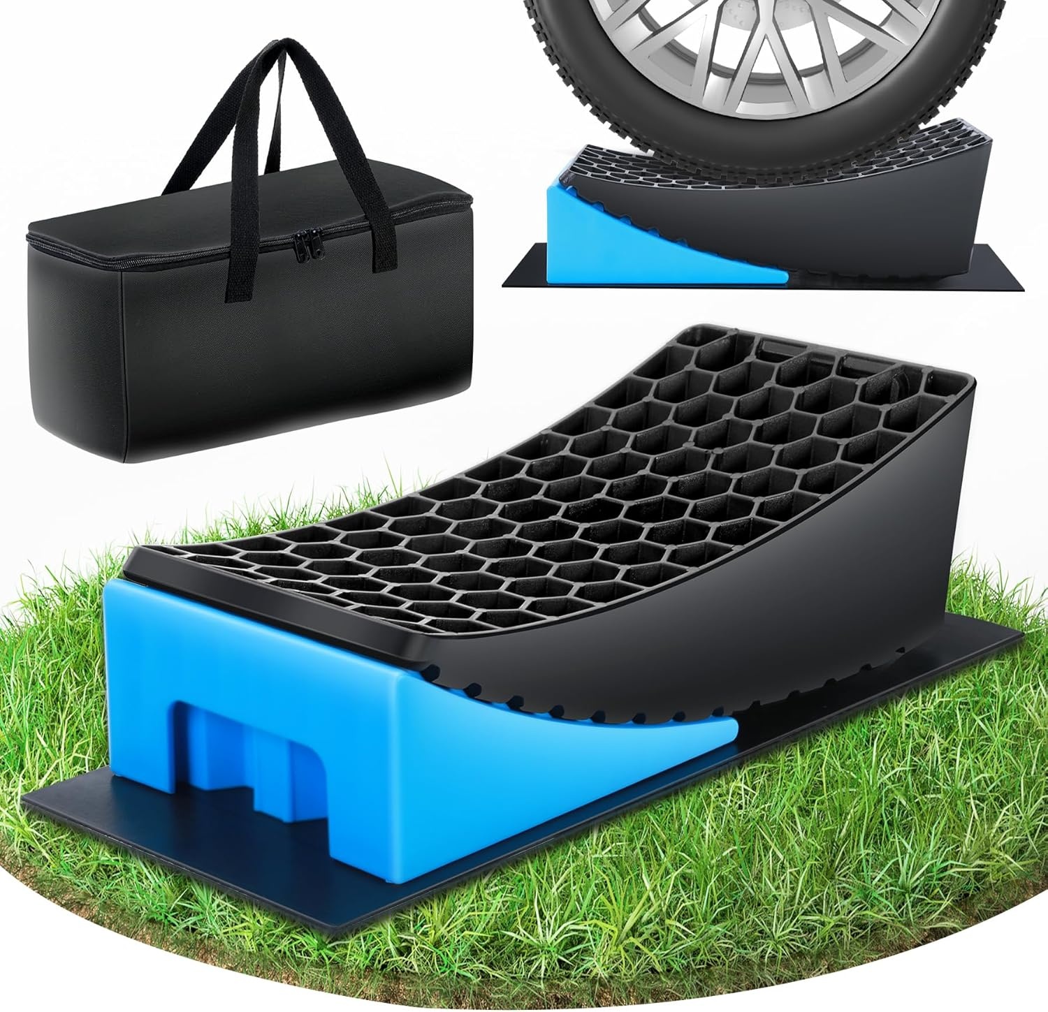 2 Blauwe Camperwiggen tot 5000 kg, Antislip, 32 x 15 cm