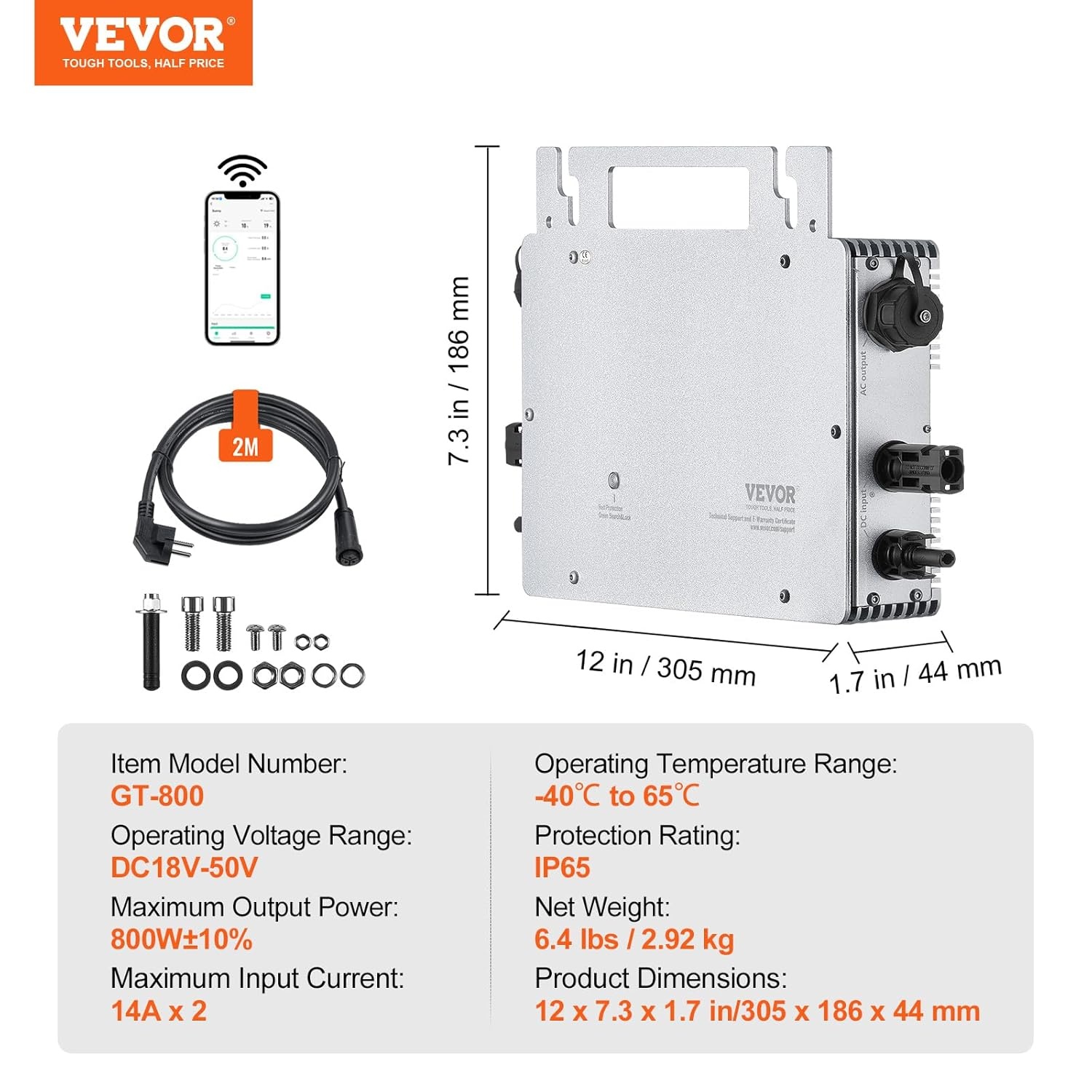 VEVOR Micro-omvormer voor Zonnepanelen - 800W - IP65 Waterdicht - Wit