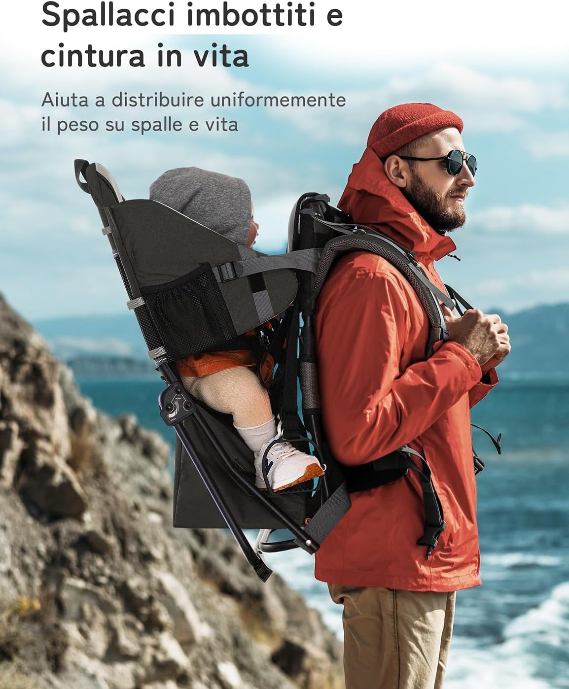 besrey Kraxe kinderdrager met opbergtas, draagbare kinderstoel voor op reis, Kraxe rugdrager om te wandelen voor 6-36 maanden, draagstoel tot 18 kg, inklapbaar (zwart)