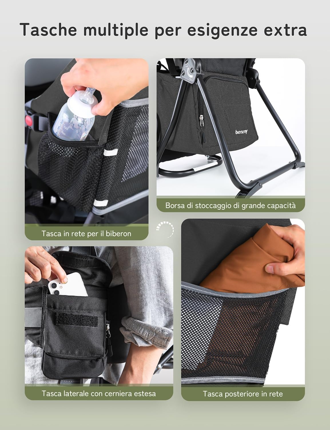 besrey Kraxe kinderdrager met opbergtas, draagbare kinderstoel voor op reis, Kraxe rugdrager om te wandelen voor 6-36 maanden, draagstoel tot 18 kg, inklapbaar (zwart)